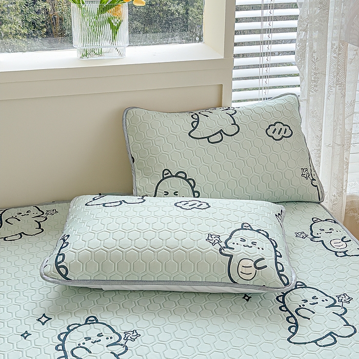 91家纺网 家纺一手货源 找家纺 小萌虎 2025新款凉感丝胶质凉席床笠款 恐龙