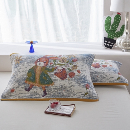 爱港家纺 2025新款全棉纱布-萌宠治愈系列枕巾 采花兔52*75cm