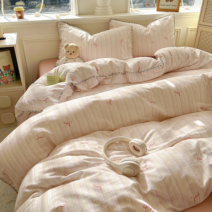 91家纺网 家纺一手货源 找家纺 田野家纺2025新款A类全棉双层纱四件套 飘带