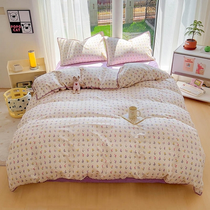 田野家纺2025新款A类全棉双层纱四件套 舒香玉影