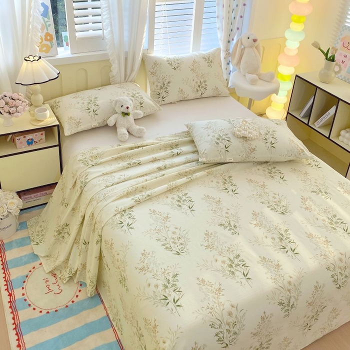 91家纺网 家纺一手货源 找家纺 ME/ERA HOME寐时代 2025新款三枚缎老粗布床单款三件套 绿意盎然