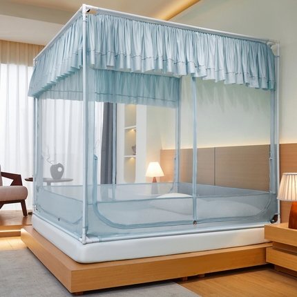夏彩 2025新款浪漫唯美T+U床笠式坐床外穿防摔蚊帐-88610 886610浅水蓝