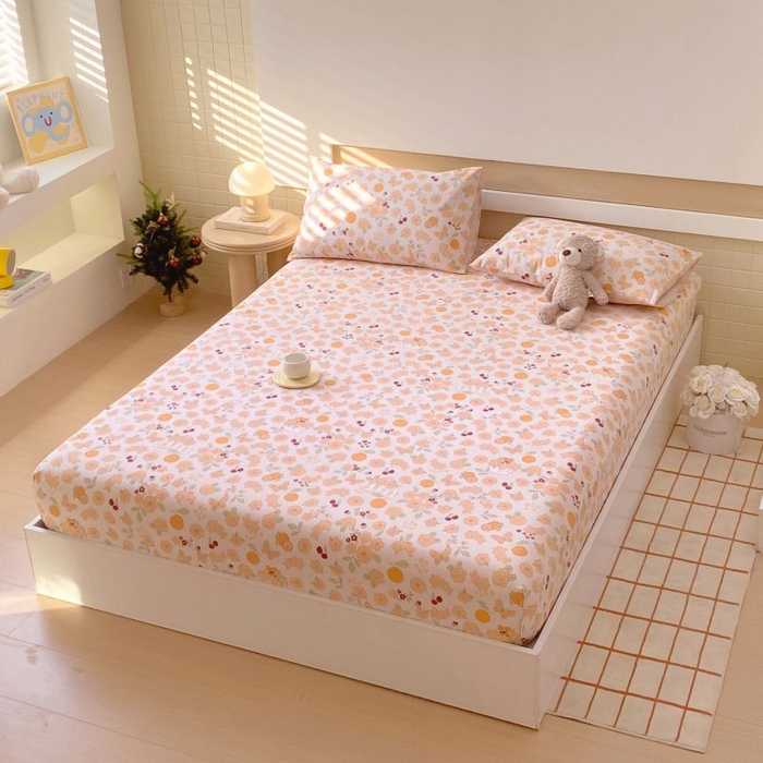 91家纺网 家纺一手货源 找家纺 ME/ERA HOME寐时代 2025新款全棉老粗布床笠款三件套 全棉卡通-橙意满满