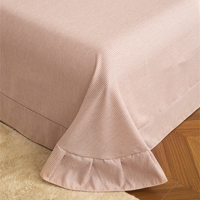 91家纺网 家纺一手货源 找家纺 （总）庭笙 2025新款无印.色织条纹少女韩式小花边简约条纹四件套