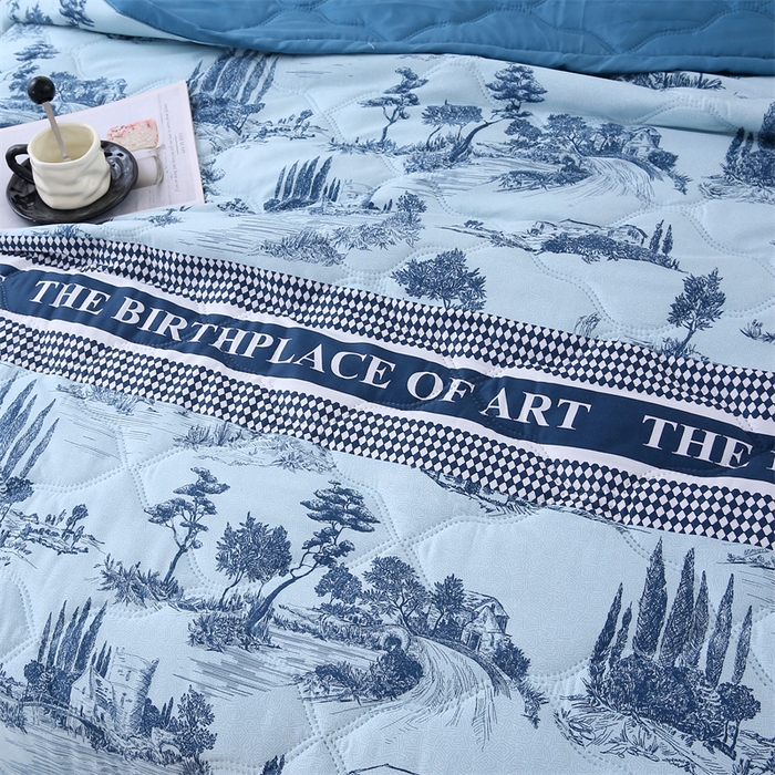 91家纺网 家纺一手货源 找家纺 爱派  2025新款直播爆款印花水洗棉夏被夏凉被空调被被子被芯 古典小镇