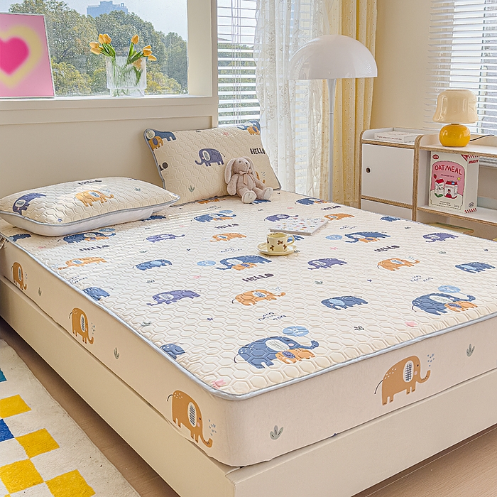 91家纺网 家纺一手货源 找家纺 小萌虎 2025新款凉感丝胶质凉席床笠款 富贵象