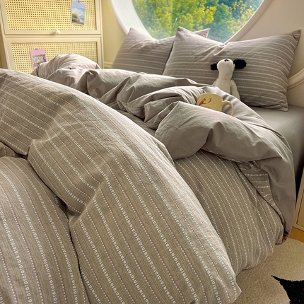 91家纺网 家纺一手货源 找家纺 田野家纺2025新款全棉水洗棉提花豆豆系列四件套 水洗棉豆豆-朋克灰