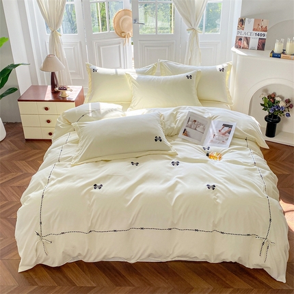 91家纺网 家纺一手货源 找家纺 （总）庭笙 2025新款小香风满版刺绣蝴蝶小清新四件套—黑巧可可