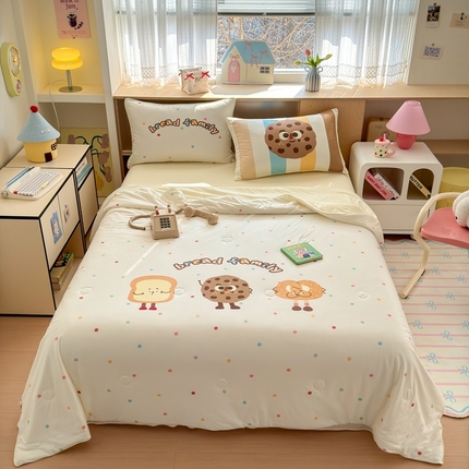 91家纺网 家纺一手货源 找家纺 星期八 2025新款针织棉夏被四件套 曲奇饼干