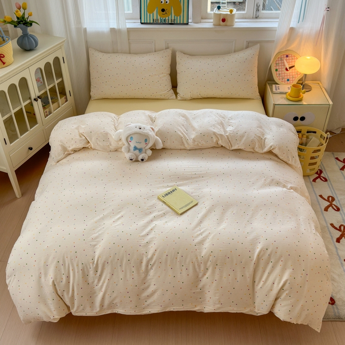 91家纺网 家纺一手货源 找家纺 玉海棠家纺 2025新款亲肤舒适小清新四件套 波点世界