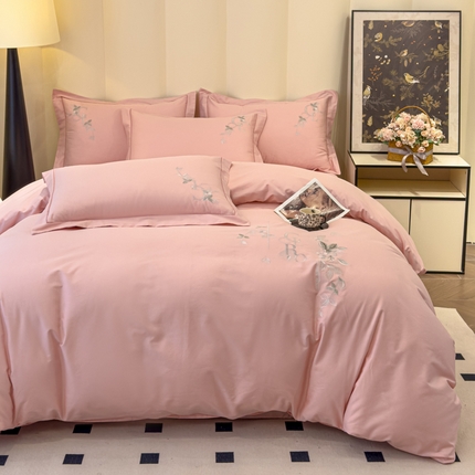 U品汇 2025新款纯棉全棉长绒棉刺绣绣花高端礼盒四件套-夏瑾系列 夏瑾-豆沙