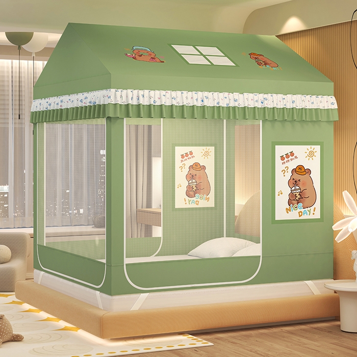 91家纺网 家纺一手货源 找家纺 迪凡保罗蚊帐 2025新款2505城堡款房型遮光防摔坐床蚊帐 呆萌豚豚