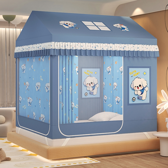 91家纺网 家纺一手货源 找家纺 迪凡保罗蚊帐 2025新款2505城堡款房型遮光防摔坐床蚊帐 可爱狗狗