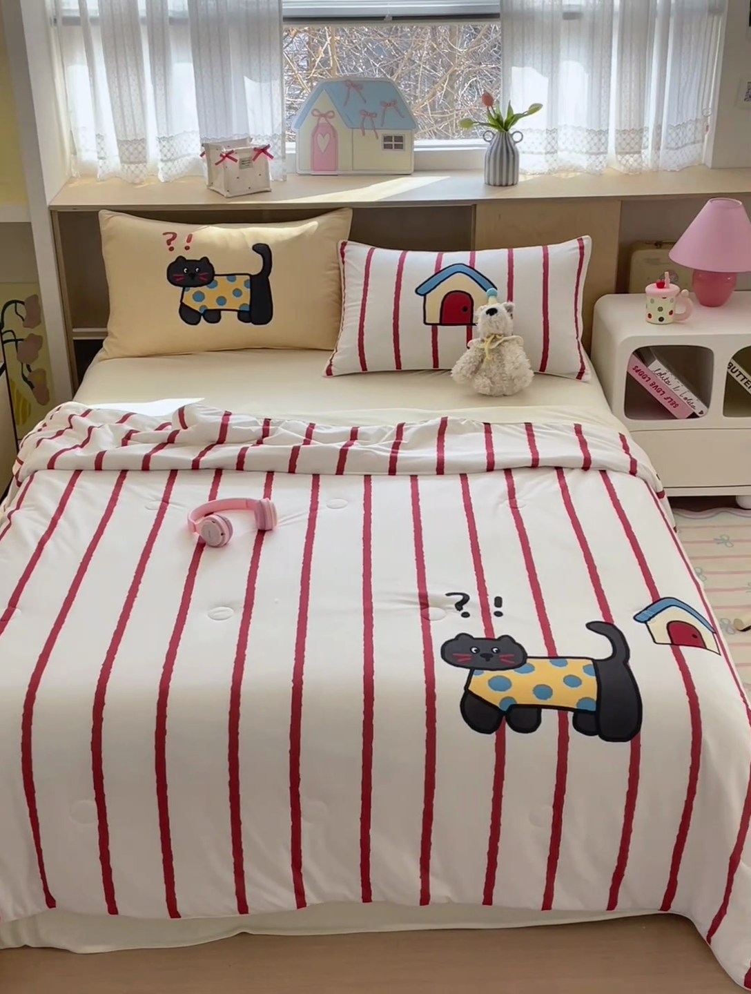 91家纺网 家纺一手货源 找家纺 星期八 2025新款针织棉夏被四件套 萌猫小屋