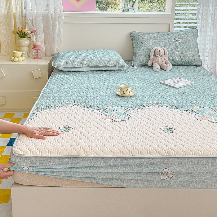 91家纺网 家纺一手货源 找家纺 小萌虎 2025新款凉感丝胶质凉席床笠款 小熊