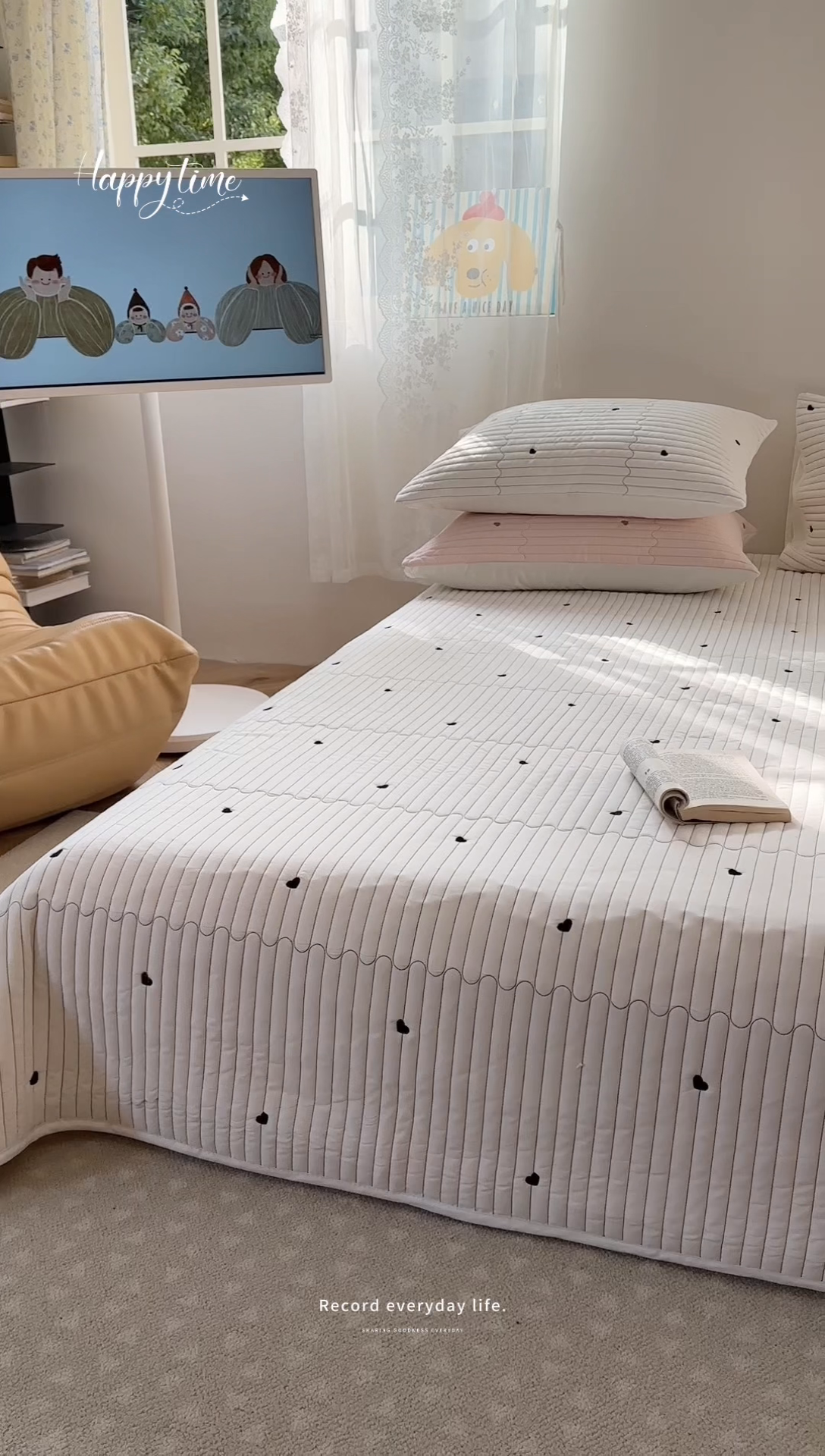 91家纺网 家纺一手货源 找家纺 优悦生活馆 2025新款亲肤舒适水洗棉夹棉床盖 暖心-白