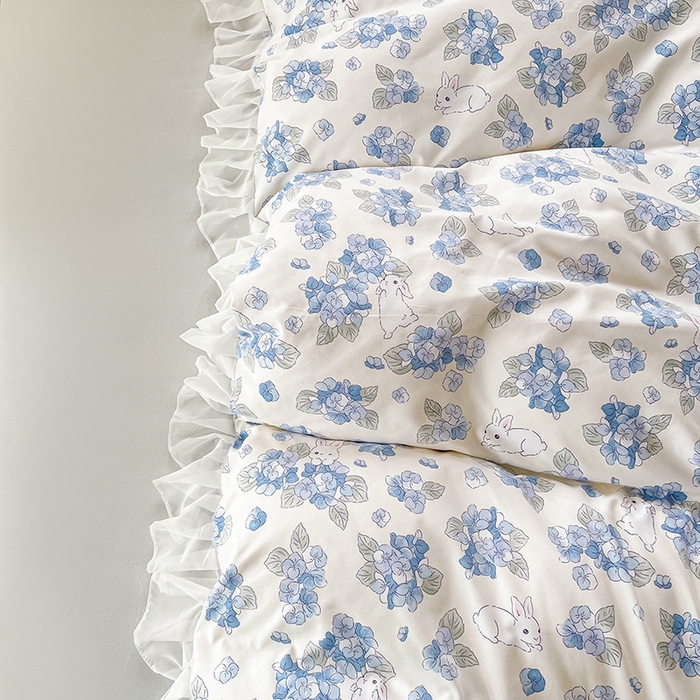 91家纺网 家纺一手货源 找家纺 眠势力 2025新款韩版花边被套双面用四季款ins公主风 兰花兔