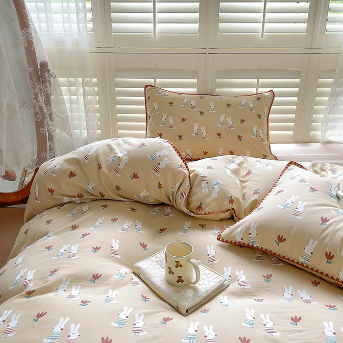 91家纺网 家纺一手货源 找家纺 田野家纺2025新款A类全棉双层纱四件套 波波兔