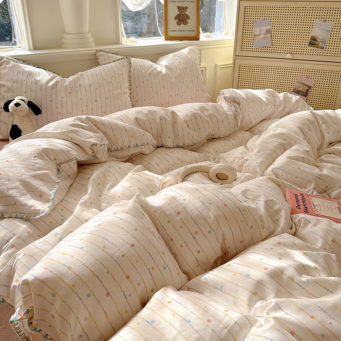 91家纺网 家纺一手货源 找家纺 田野家纺2025新款A类全棉双层纱四件套 七彩泡泡