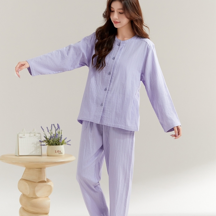 91家纺网 家纺一手货源 找家纺 玖弘家居 2025新款家居服系列-纯色系列【控价 抖音69.9  视频号  89.9   小红书  89.9】 纯色紫长袖女款