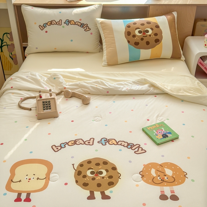 91家纺网 家纺一手货源 找家纺 星期八 2025新款针织棉夏被四件套 曲奇饼干