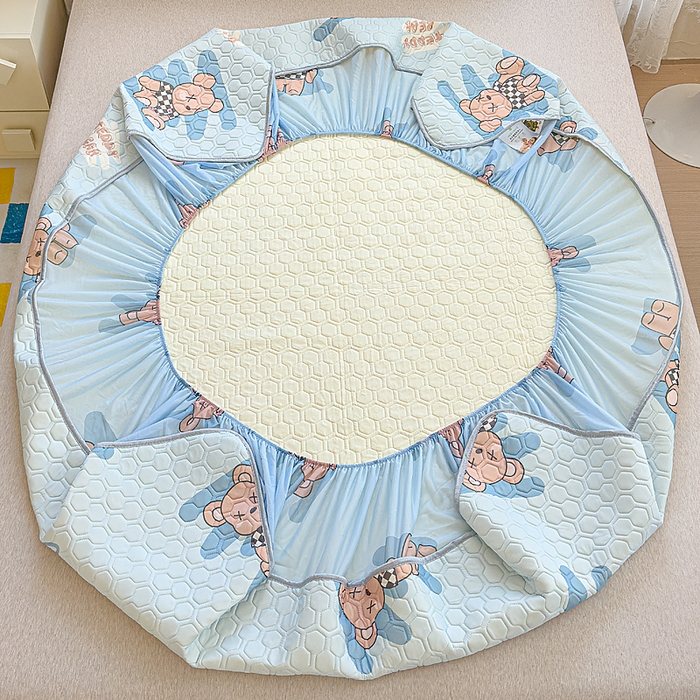 91家纺网 家纺一手货源 找家纺 小萌虎 2025新款凉感丝胶质凉席床笠款 方格熊蓝