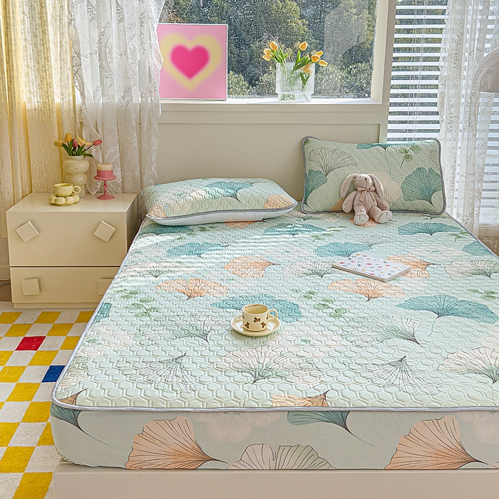 91家纺网 家纺一手货源 找家纺 小萌虎 2025新款凉感丝胶质凉席床笠款 杏韵