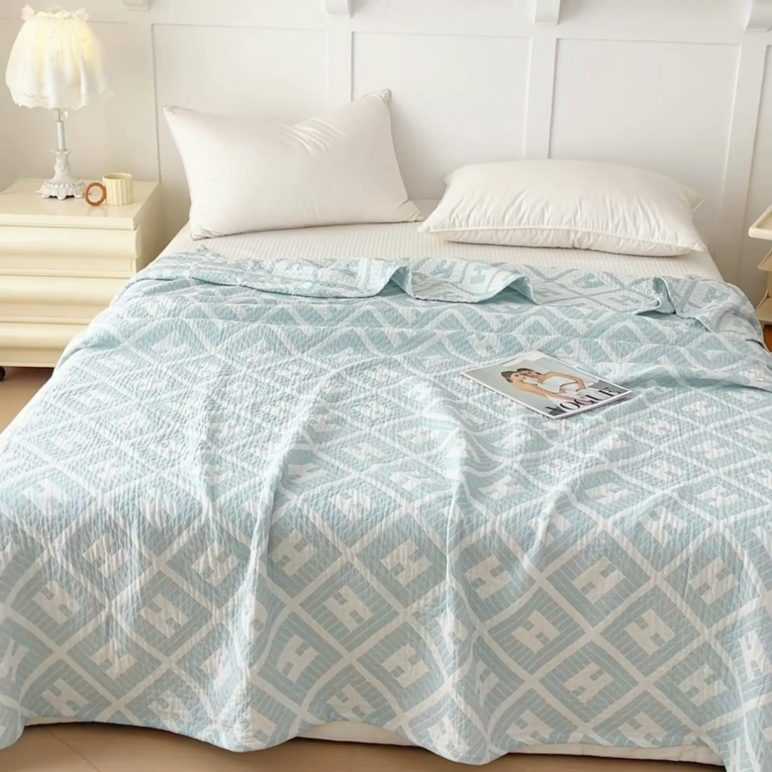 91家纺网 家纺一手货源 找家纺 悦然毛巾被 2025新款三层水洗全棉毛巾被 柔韵绿