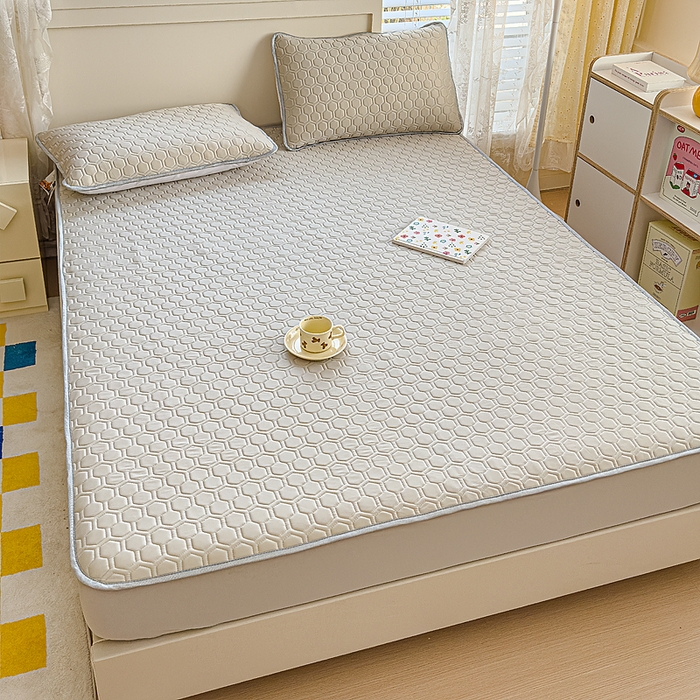 91家纺网 家纺一手货源 找家纺 小萌虎 2025新款凉感丝胶质凉席床笠款 高级灰