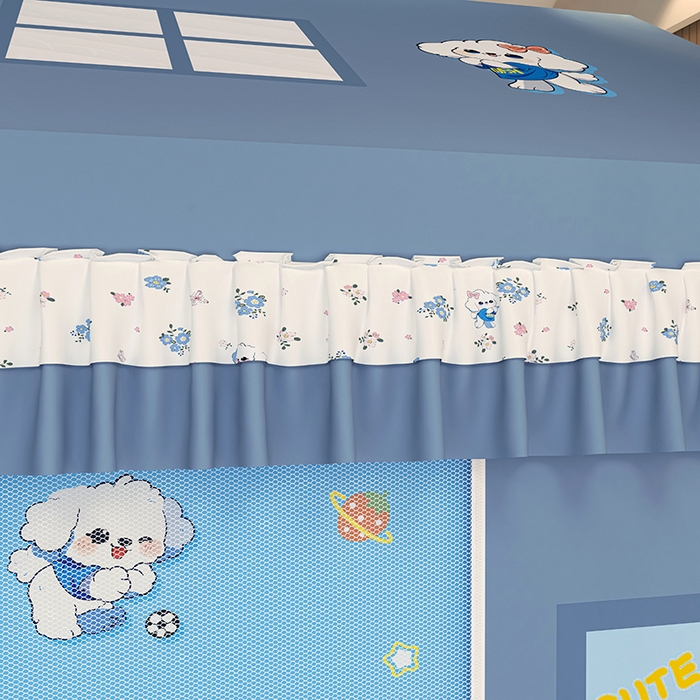 91家纺网 家纺一手货源 找家纺 迪凡保罗蚊帐 2025新款2505城堡款房型遮光防摔坐床蚊帐 可爱狗狗