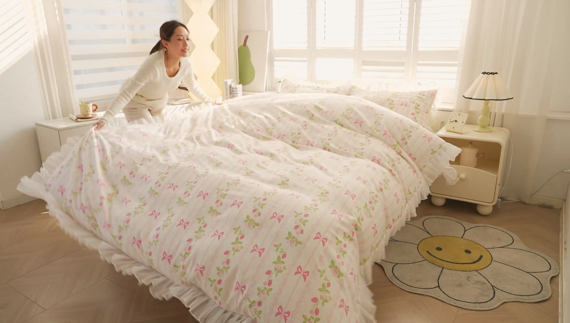 91家纺网 家纺一手货源 找家纺 眠势力 2025新款韩版花边被套双面用四季款ins公主风 花语满园