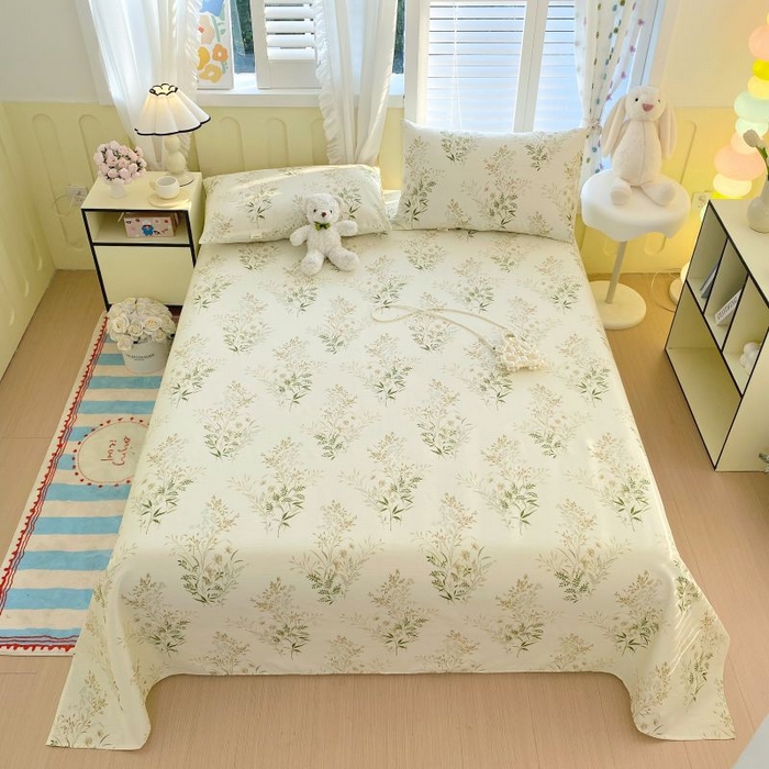 91家纺网 家纺一手货源 找家纺 ME/ERA HOME寐时代 2025新款三枚缎老粗布床单款三件套 绿意盎然