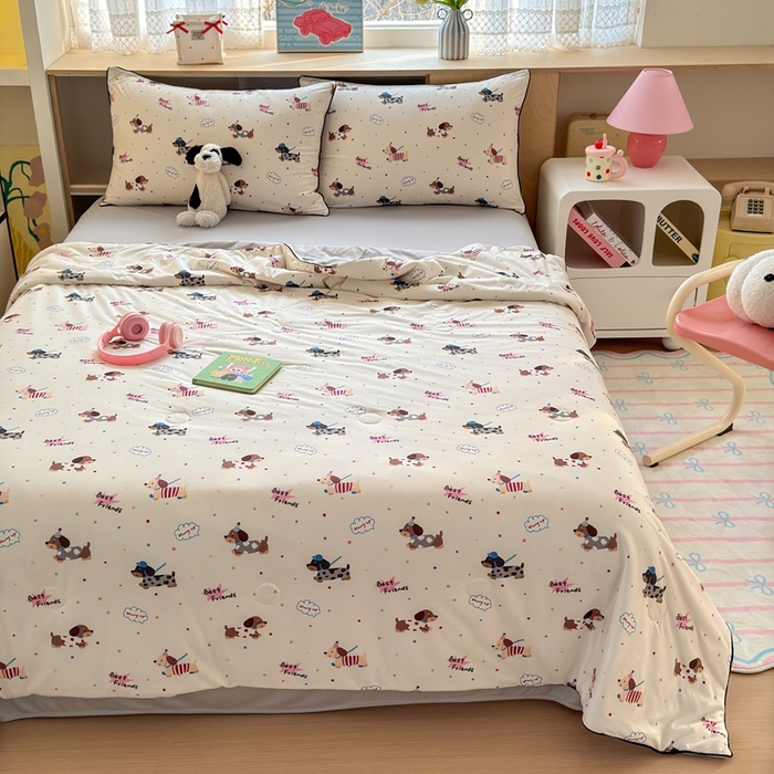 91家纺网 家纺一手货源 找家纺 星期八 2025新款针织棉夏被四件套 汪汪队