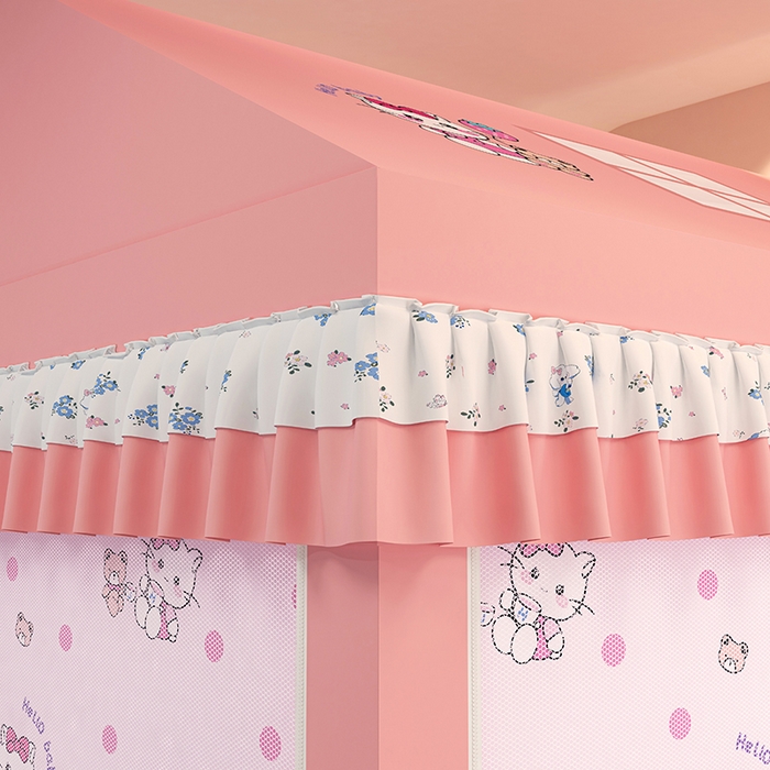 91家纺网 家纺一手货源 找家纺 迪凡保罗蚊帐 2025新款2505城堡款房型遮光防摔坐床蚊帐 俏皮猫