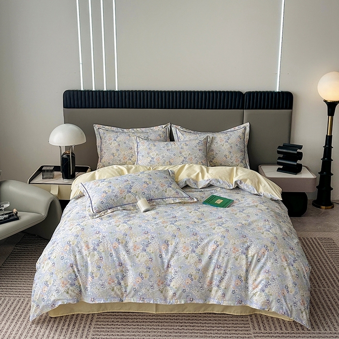 91家纺网 家纺一手货源 找家纺 眷恋家纺 2025年春夏全棉铂金棉13376数码印花四件套 富贵满园-兰