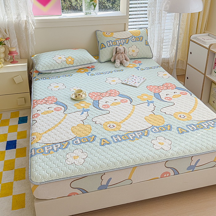 91家纺网 家纺一手货源 找家纺 小萌虎 2025新款凉感丝胶质凉席床笠款 可爱鸭