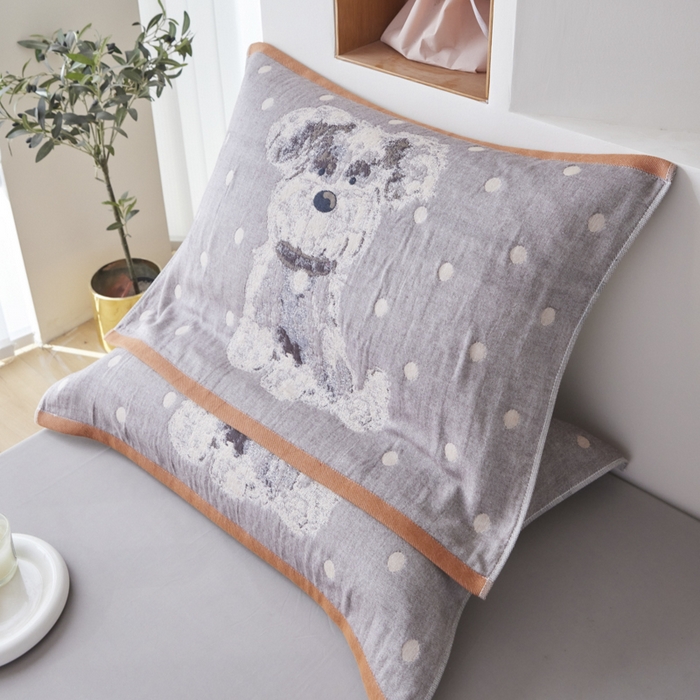 91家纺网 家纺一手货源 找家纺 爱港家纺 2025新款全棉纱布-萌宠治愈系列枕巾 朦胧狗52*75cm