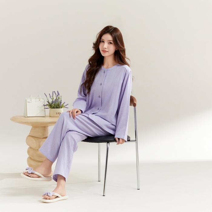 91家纺网 家纺一手货源 找家纺 玖弘家居 2025新款家居服系列-纯色系列【控价 抖音69.9  视频号  89.9   小红书  89.9】 纯色紫长袖女款