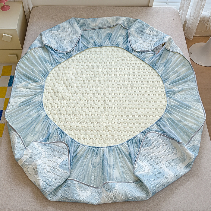 91家纺网 家纺一手货源 找家纺 小萌虎 2025新款凉感丝胶质凉席床笠款 水纹