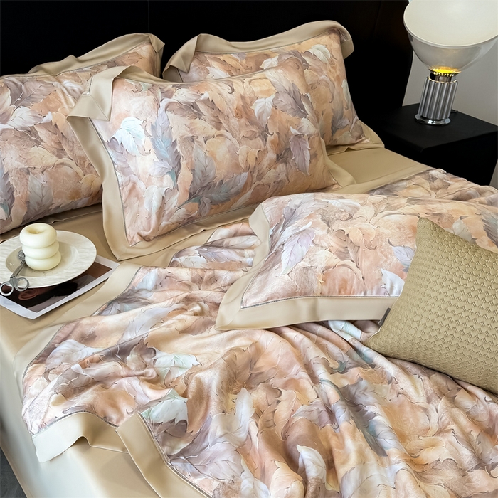 91家纺网 家纺一手货源 找家纺 朵希曼2025新款60支天丝镂空印花夏被和夏被四件套系列 微风记忆