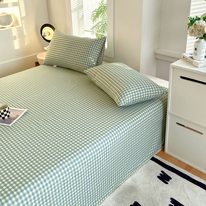 91家纺网 家纺一手货源 找家纺 ME/ERA HOME寐时代 2025新款三枚缎老粗布床单款三件套 绿小格