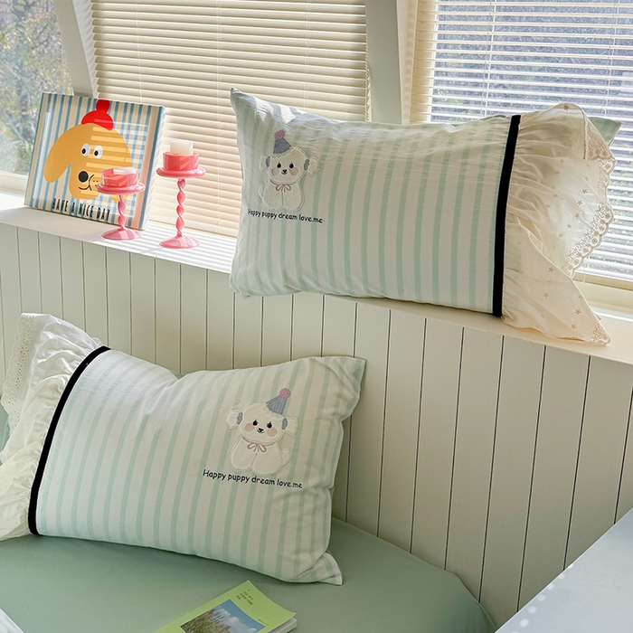 91家纺网 家纺一手货源 找家纺 优悦生活馆 2025新款全棉纯棉水洗棉印花四件套-牛奶小狗 牛奶小狗-绿