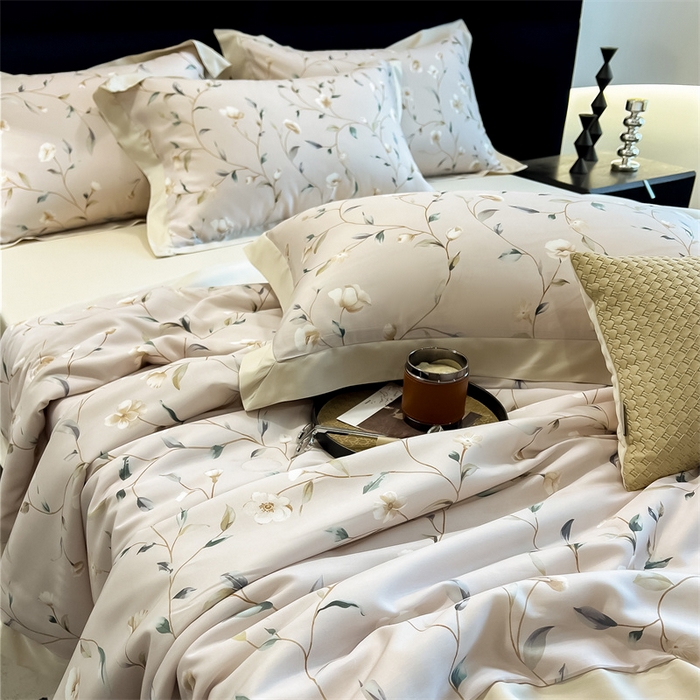 91家纺网 家纺一手货源 找家纺 朵希曼2025新款50天丝宽边夏被和夏被四件套系列 姜茉