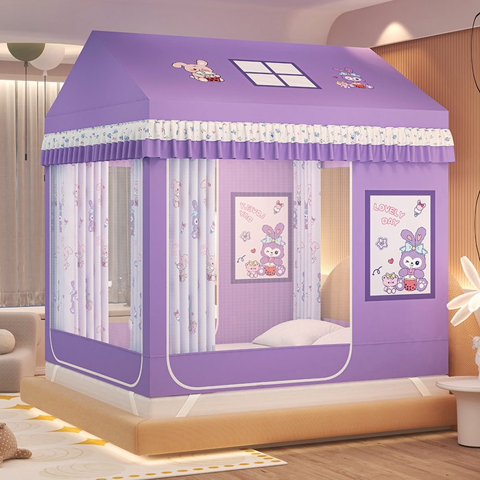 91家纺网 家纺一手货源 找家纺 迪凡保罗蚊帐 2025新款2505城堡款房型遮光防摔坐床蚊帐 奶萌兔兔