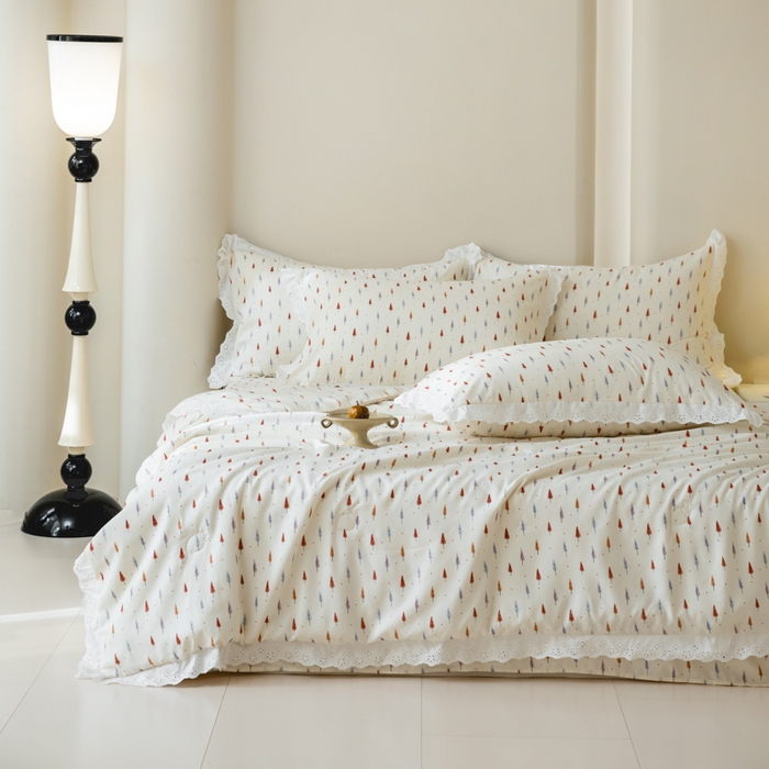 91家纺网 家纺一手货源 找家纺 绒世界 绒世界 2025新款双层纱韩版印花夏被四件套 梦幻森林