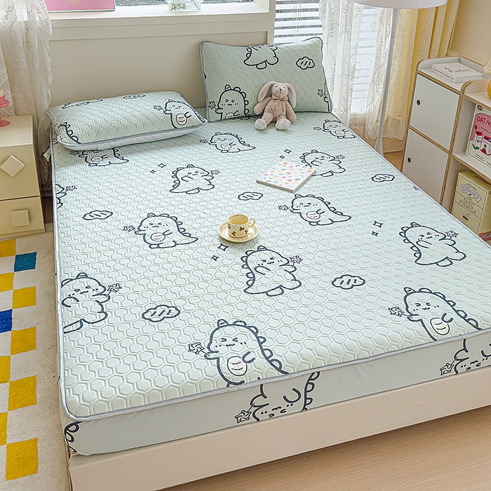 91家纺网 家纺一手货源 找家纺 小萌虎 2025新款凉感丝胶质凉席床笠款 恐龙