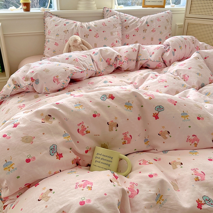 91家纺网 家纺一手货源 找家纺 田野家纺2025新款A类全棉双层纱四件套 开心派对