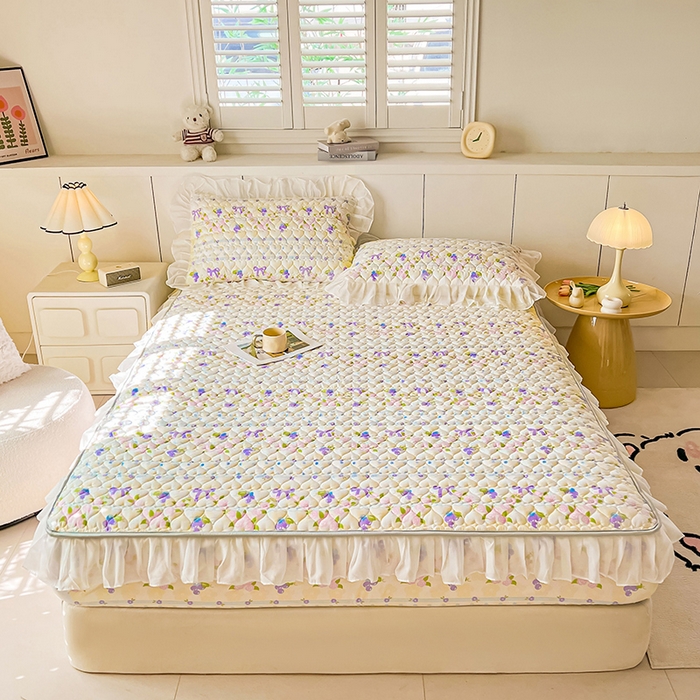 91家纺网 家纺一手货源 找家纺 眠势力 2025新款韩版花边床笠雪纺公主风ins夹棉四季款床罩保护套 半旧时光