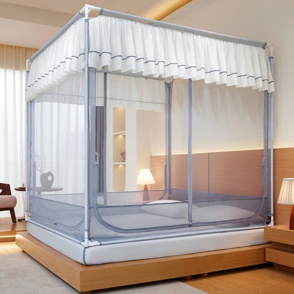 夏彩 2025新款浪漫唯美T+U床笠式坐床外穿防摔蚊帐-88610 886610雅士灰