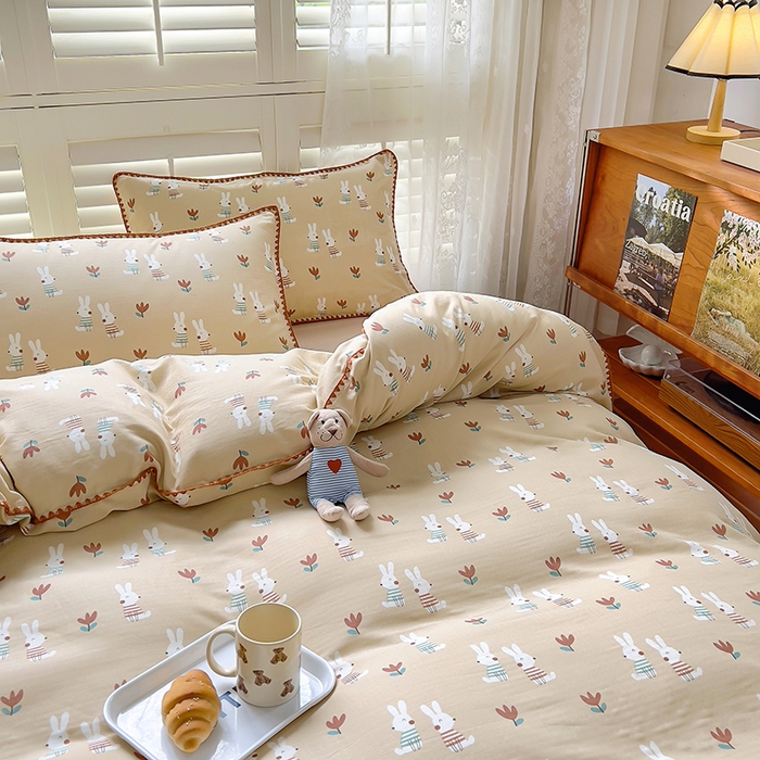 91家纺网 家纺一手货源 找家纺 田野家纺2025新款A类全棉双层纱四件套 波波兔